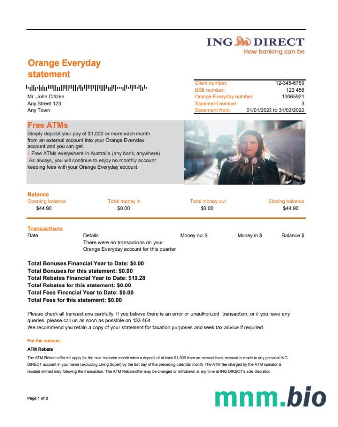 Australia Humebank dowód adresu szablon oświadczenia w .doc i .format pdf, w pełni edytowalny